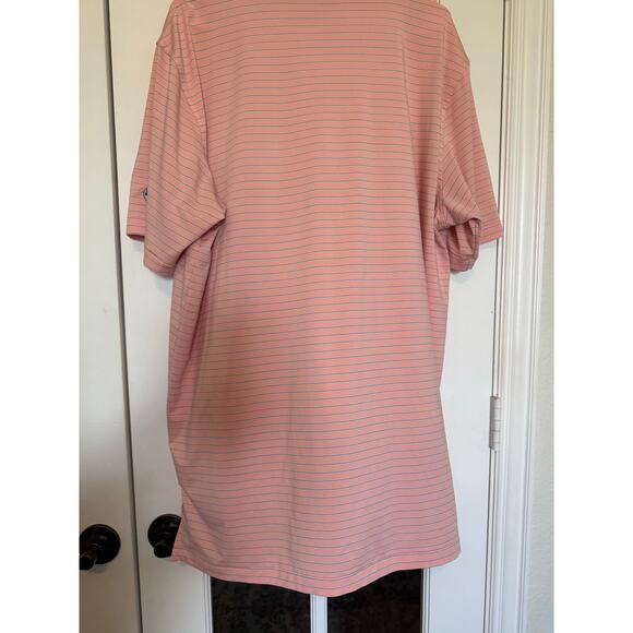 Peter Millar Summer Comfort Mens XL Polo Golf Shirt blue/white Stripe Peach - Picture 5 of 6